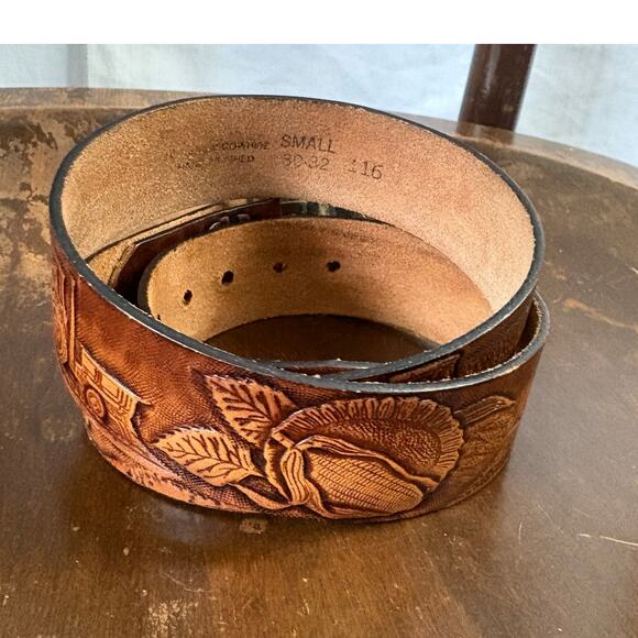 Great American Buckle Co. Harvest Time Farmer Tooled Leather Belt Small 30-32 - Picture 3 of 6